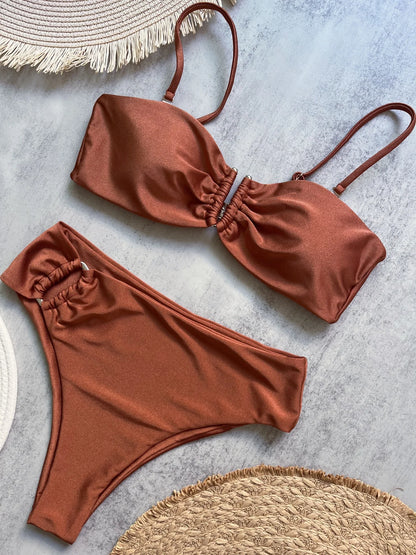 Sexy Push Up Swimwear Brazilian Bikini Thong Solid Beachwear Bathing Suits