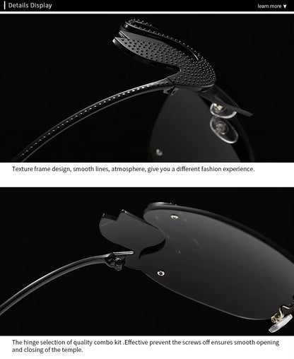 Y2k Women Fashion Swan Inlay Gradient Lens Shades Oversized Rimless Sunglasses Glasses