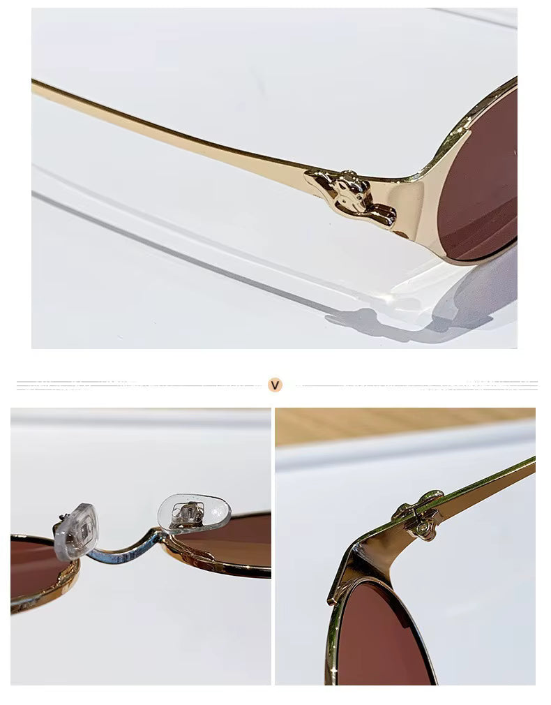 Women Metal Frame Oval Shades Fashion Designer Sunglasses Glasses