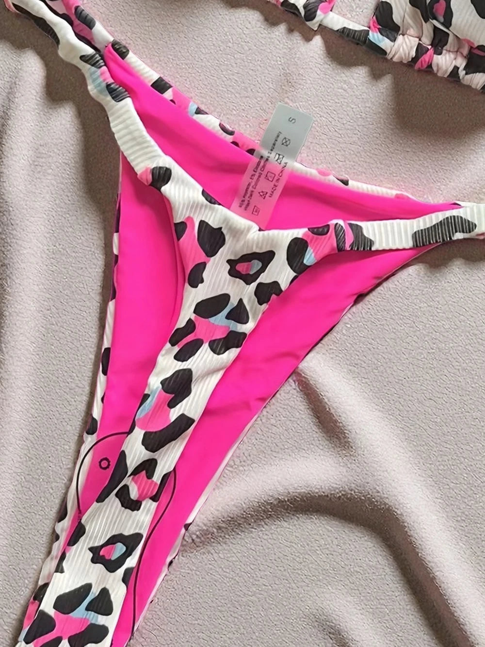 Sexy Leopard Halter Low Waist Lace-Up Two-Piece Triangle Thong Swimwear Brazilian Side-Tie Bikini Suit