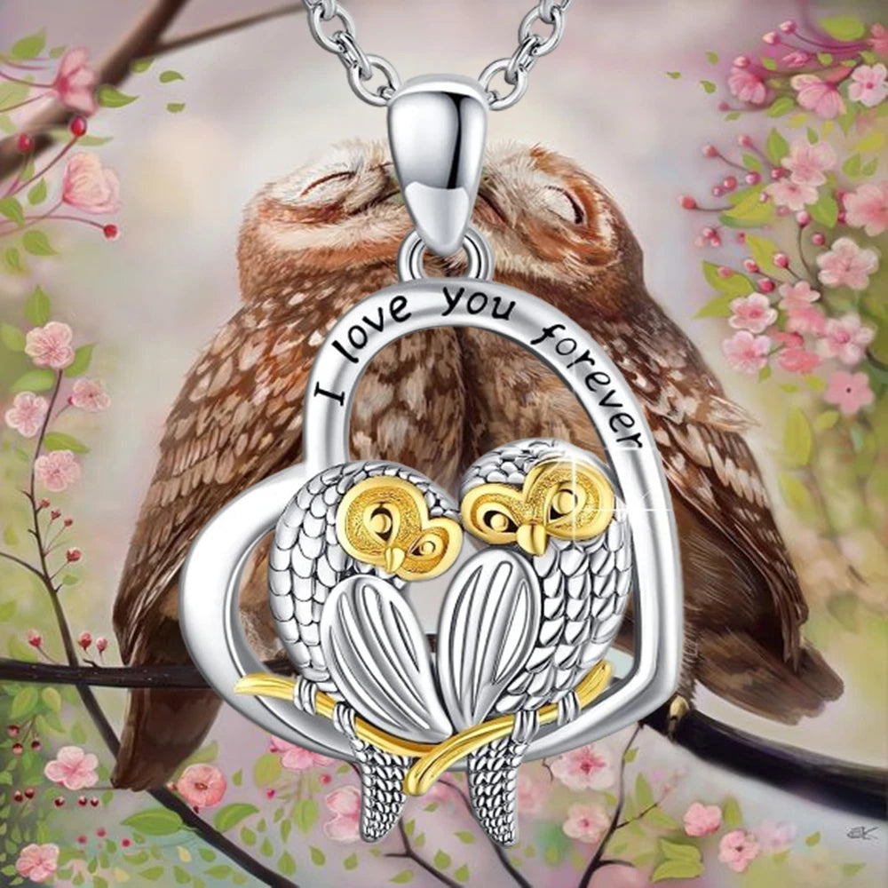 Vintage Two-Tone Couple Owl Pendant Necklace