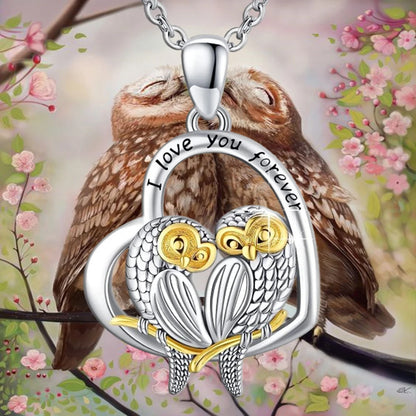 Vintage Two-Tone Couple Owl Pendant Necklace