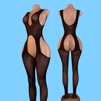 Side Cutout Sexy Fishnet Open Crotch Bodystocking See Through Nightwear Lingerie Bodysuit