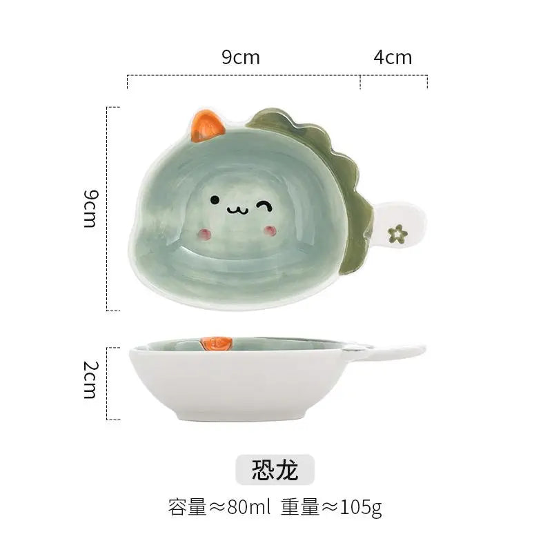 Ceramics Snack Cartoon Animals Saucer Dipping Sauce Dish Handle Dinner Plate Pot