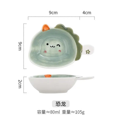 Ceramics Snack Cartoon Animals Saucer Dipping Sauce Dish Handle Dinner Plate Pot