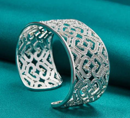925 Sterling Silver Big 28mm Heart Wedding Engagement Fashion Charm Party Bangle Bracelet