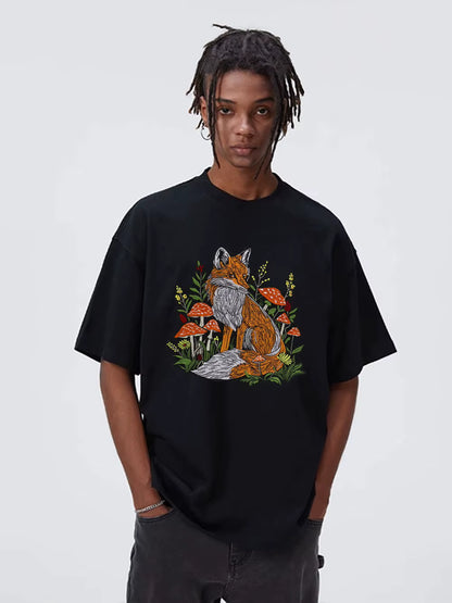 Mushroom Orange Foxes Motorcycle Embroidered Animal Patch Appliques Iron on Patches Badge Clothes Sewing