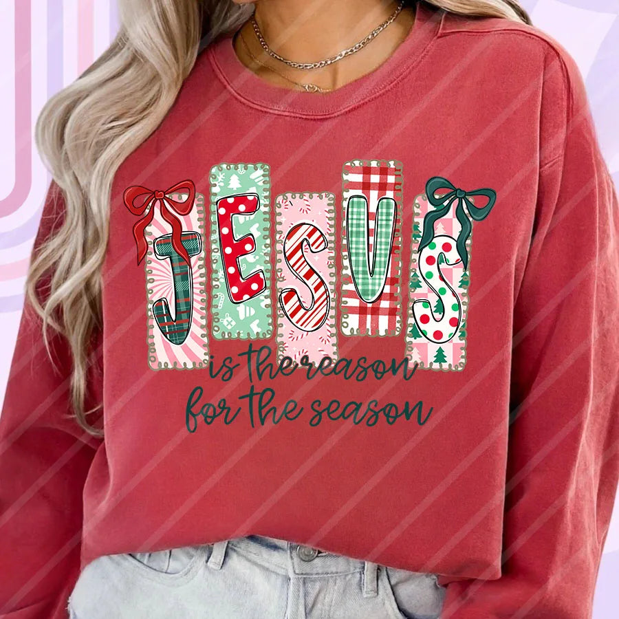 Christmas Jesus Is The Reason For The Season DIY Iron-On Heat Transfer Sticker T-shirts Sweatshirts Bag Pillowcase Xmas Decor
