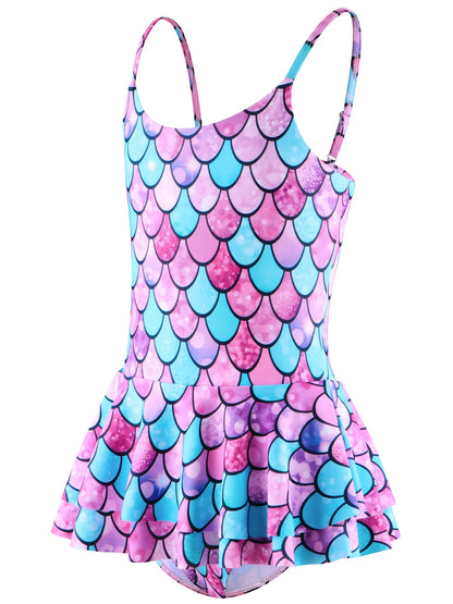 One Piece Kids Girls Sleeveless Scale Printed Swimwear Beach Rash Guard Swimming Suit