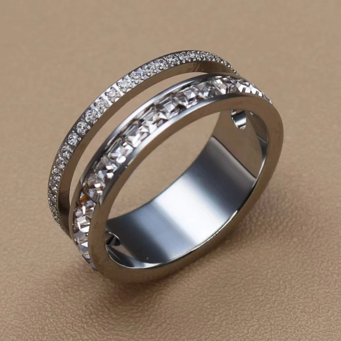 Women 18k Gold Color Cubic Zircon Stainless Steel Fashion Crystal Wedding Party Ring