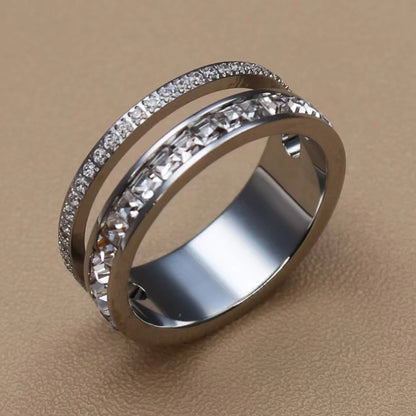 Women 18k Gold Color Cubic Zircon Stainless Steel Fashion Crystal Wedding Party Ring