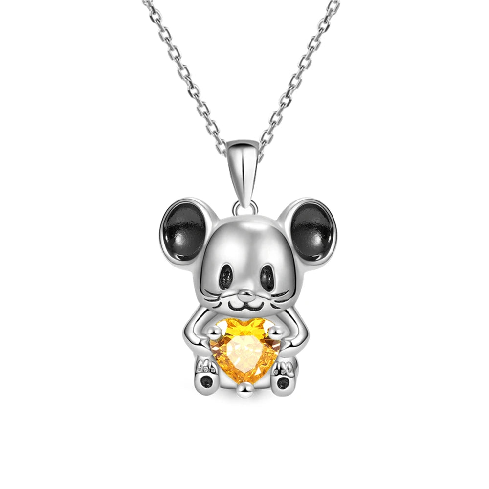 Cute Cartoon Animal Heart-shaped Orange Crystal Mouse Pendant Necklace