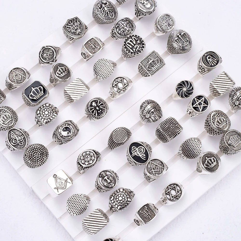 Wholesale 20Pcs/lot Vintage Square Mix Style Retro Punk  Rings