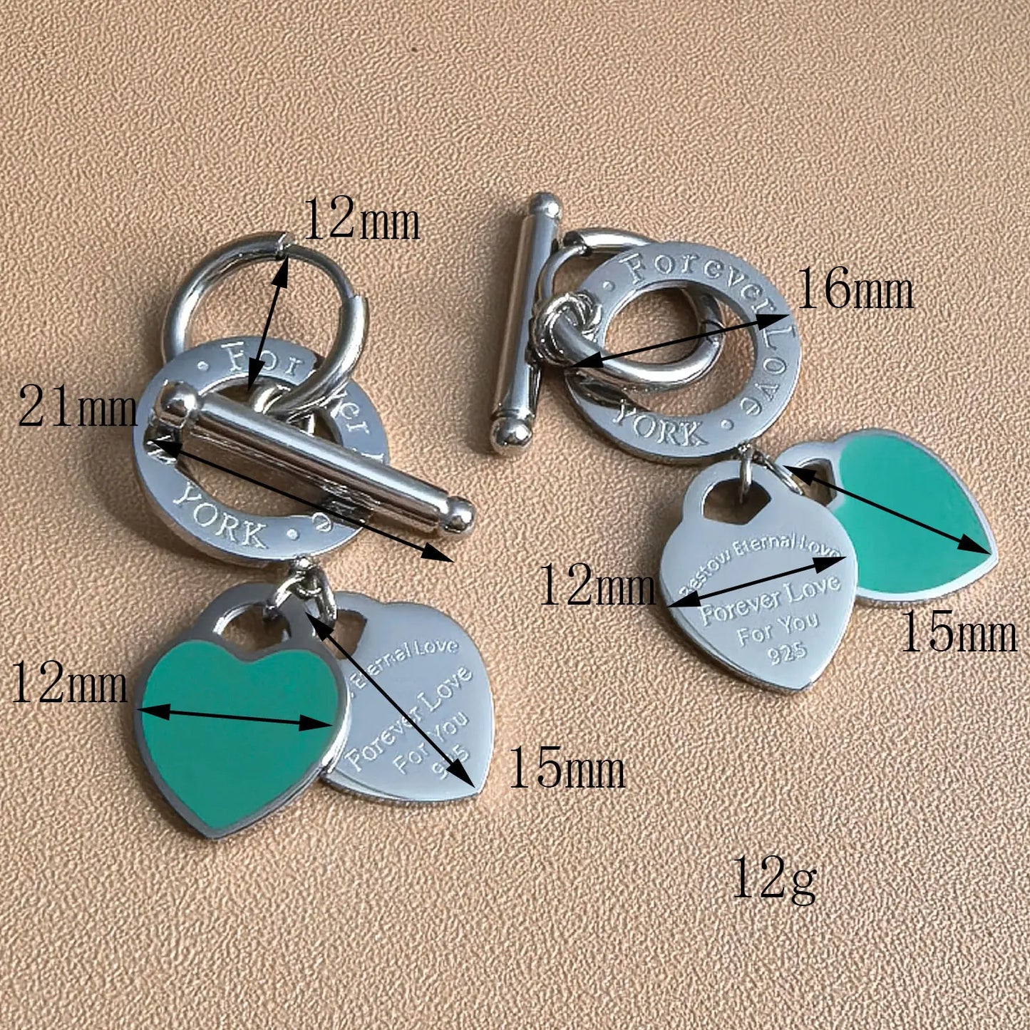Stainless Steel Double Heart LOVE Pendant Love Party Wedding Earrings Jewelry
