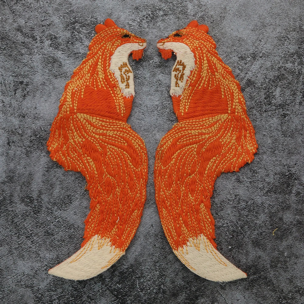 Embroidery Animal Fox Cat Patch Sewing Patches Clothes Stickers Garment