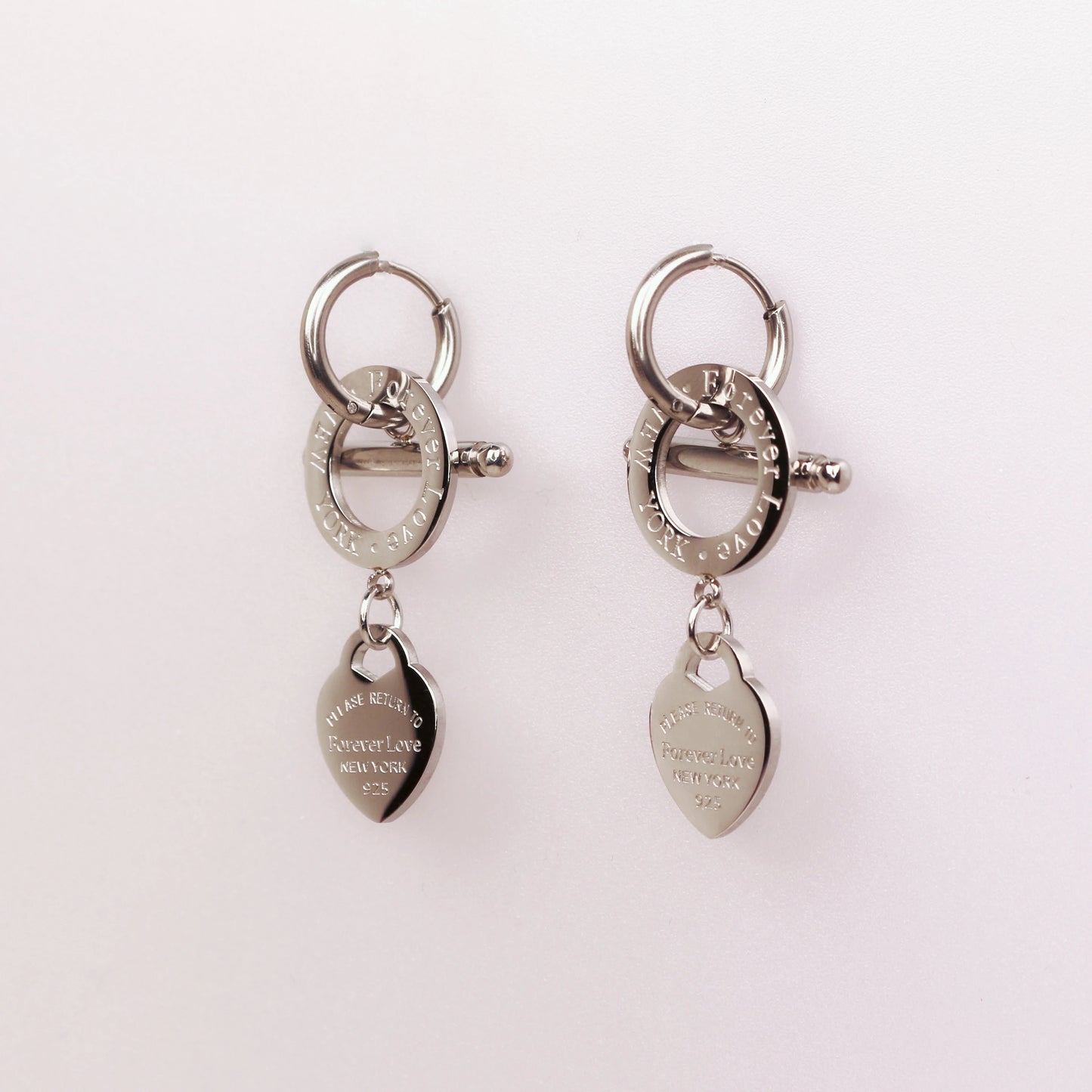 Women Fashion Stainless Steel Heart-Shaped Pendant Love Earrings