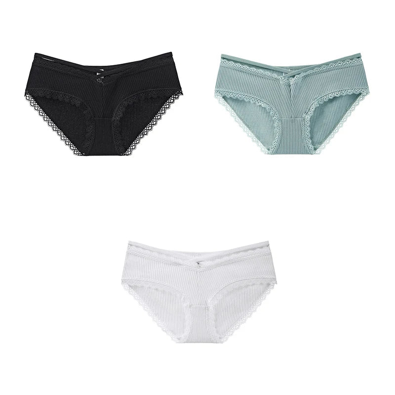 3Pcs Cotton Briefs Underwear Women Solid Soft Underpants Low-Rise Panties