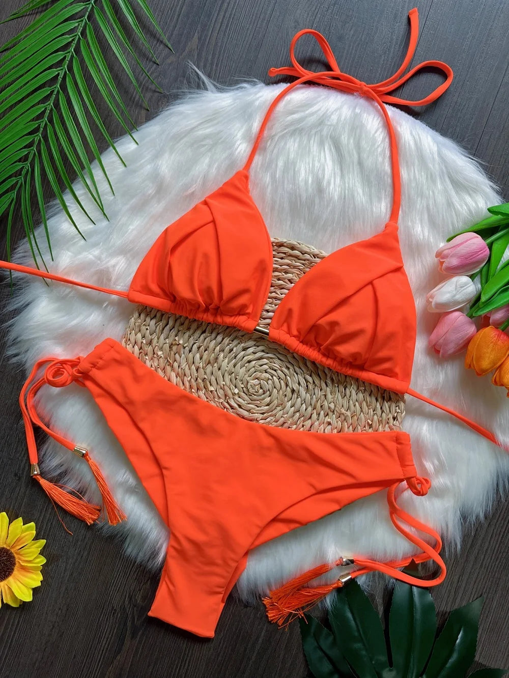 Sexy Folds Solid Micro Bikinis Swimsuit Triangle Swimwear Beach Wear Bathing Suit