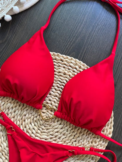 Solid Color Bikini Low Waist Lace-up Fashionable Swimsuit Two-piece Suit