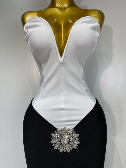 Sexy Bandage Strapless Diamond Flower Maxi Long Birthday Party Prom Dress Gowns