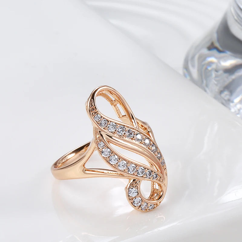 Women Fashion 585 Rose Gold Color Fancy Natural Zircon Micro-Wax Sparkling Bride Wedding Vintage Rings