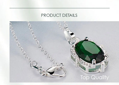 925 Sterling Silver Green Zircon 16-30Inches Chain Woman Fashion Wedding Party Charm Pendant Necklace