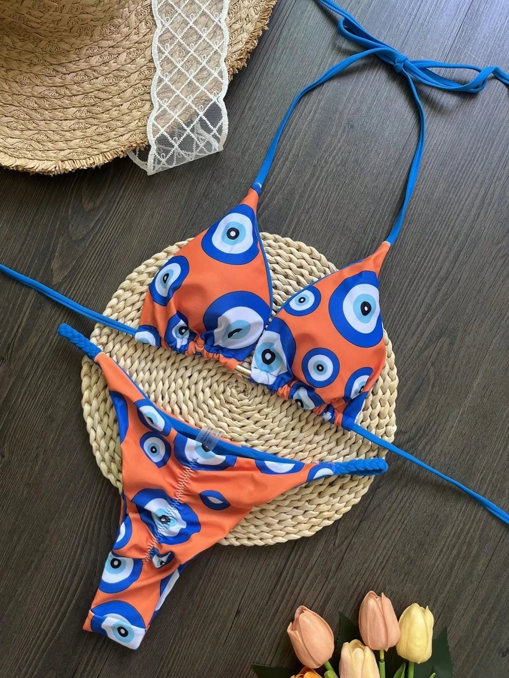 Sexy Women Swimsuit Print Bandage Bikini Two-piece Triangle Swimwear Bathing Suit Brazilian Suit