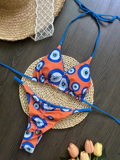 Sexy Women Swimsuit Print Bandage Bikini Two-piece Triangle Swimwear Bathing Suit Brazilian Suit