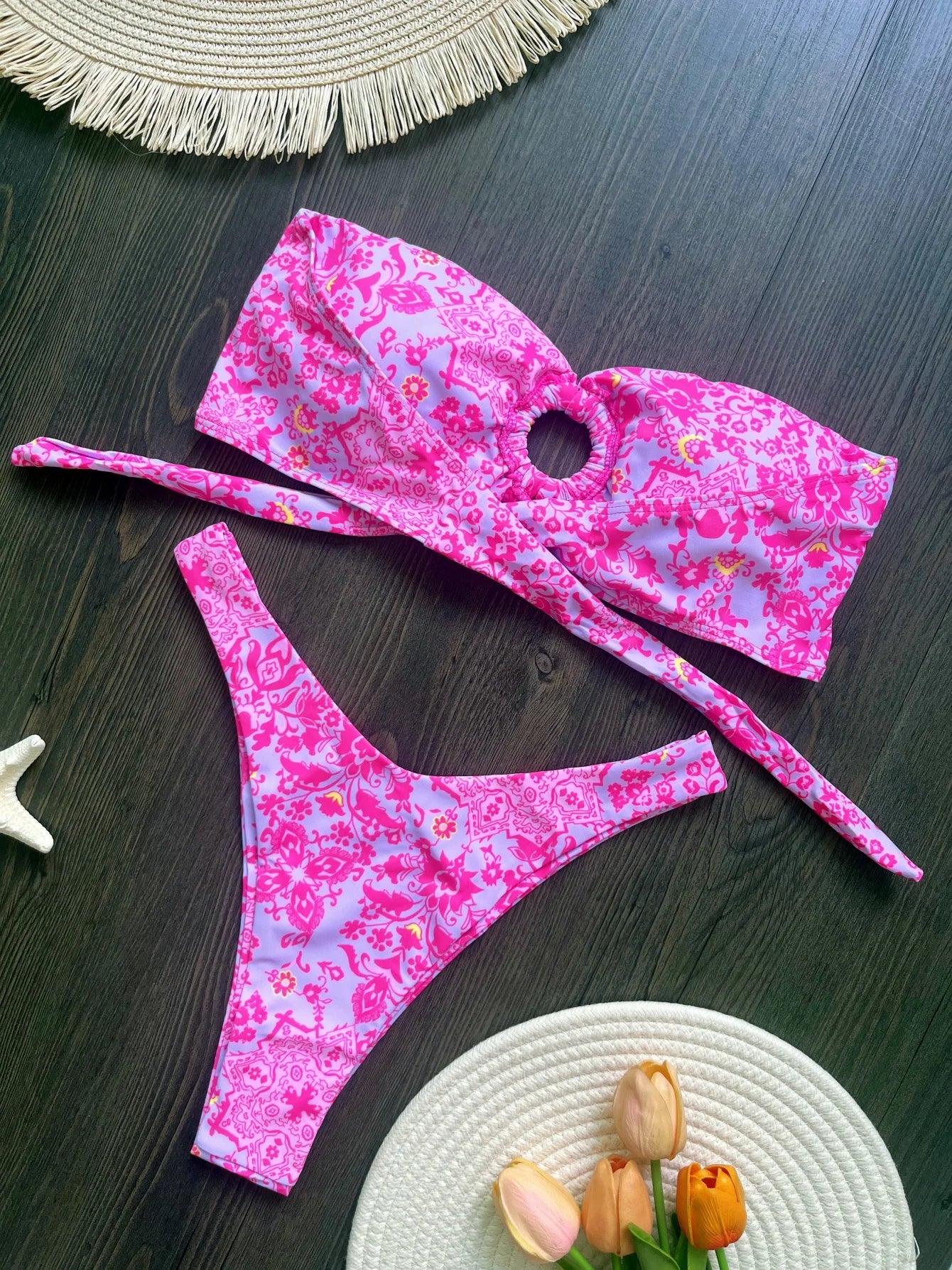 Sexy Colorful Floral Printed Bikini Swimsuit Two-pieces Bikini Bather Bathing Suit
