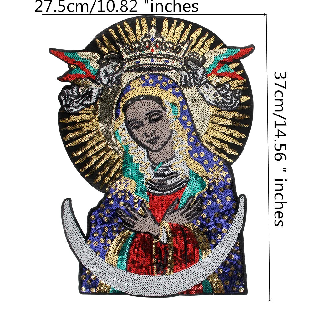 Beaded sequin Madonna Embroidery Patch Appliques Iron on Patches for Clothing Sewing