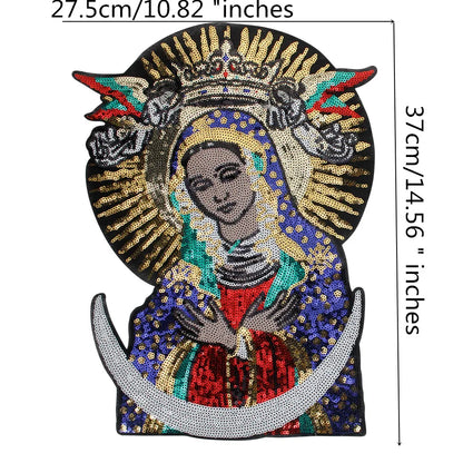 Beaded sequin Madonna Embroidery Patch Appliques Iron on Patches for Clothing Sewing