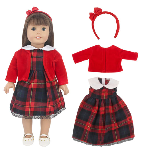 43cm Baby Newborn Scottish Plaid Skirt 18 Inches American Doll School Uniforms Dress + Coat Suits