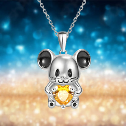 Cute Cartoon Animal Heart-shaped Orange Crystal Mouse Pendant Necklace