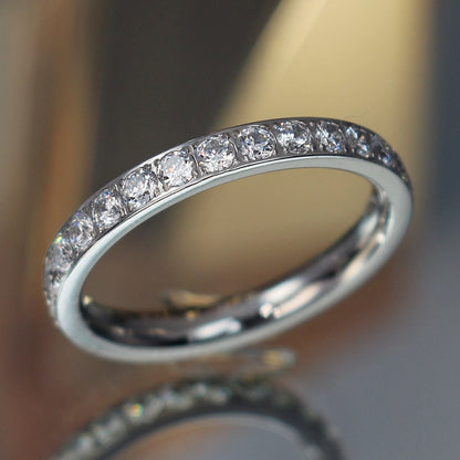 2mm Women 18k gold plated Stainless Steel Crystal CZ Eternity Wedding Ring Gifts