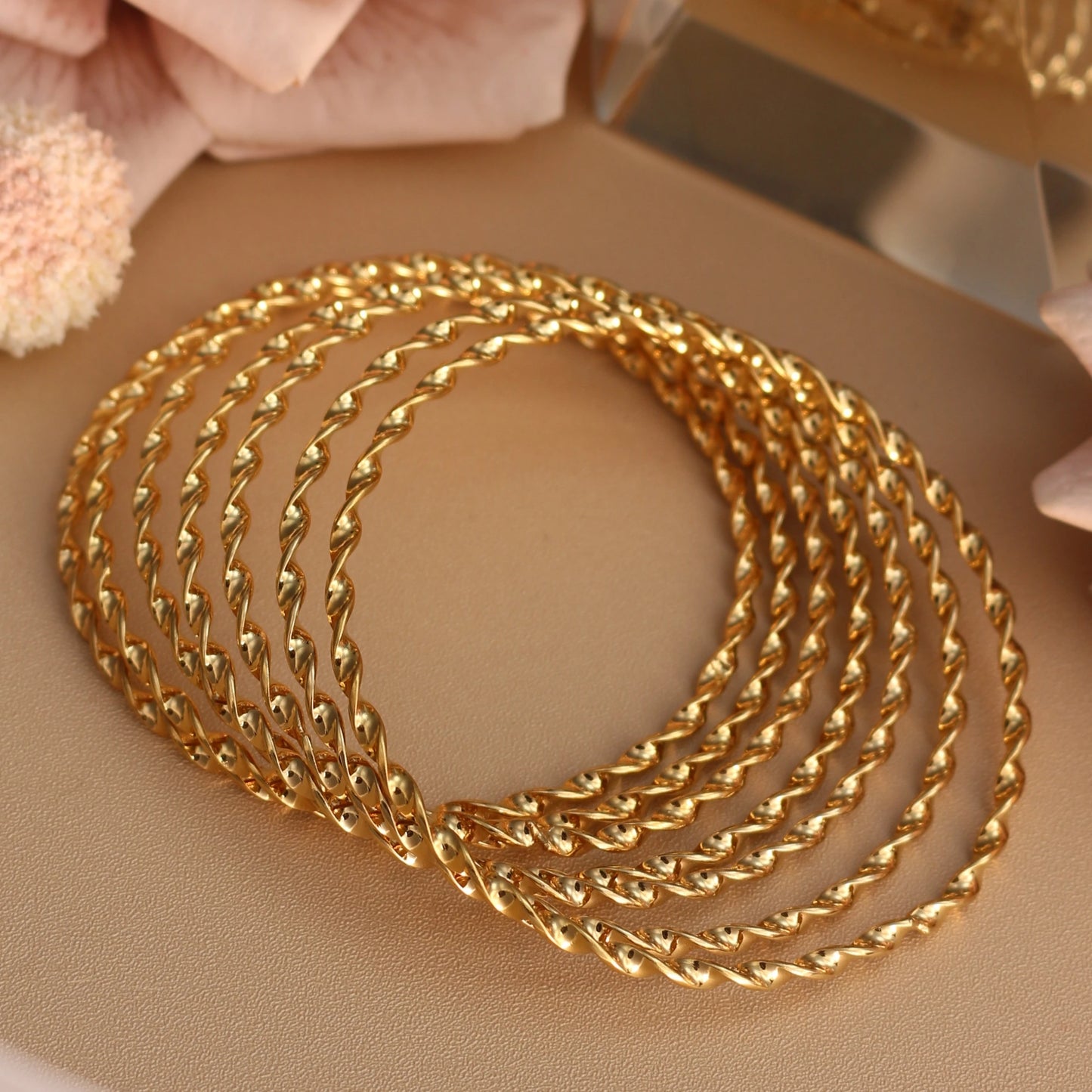 7pcs Stacking Bangle Design Roman Style Stainless Steel Gold Color Bracelet Gifts