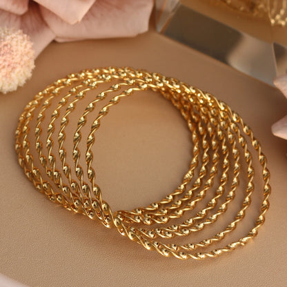 7pcs Stacking Bangle Design Roman Style Stainless Steel Gold Color Bracelet Gifts