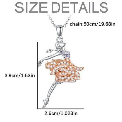 Women Exquisite Ballet Girl Colorful Rhinestone Pendant Necklace