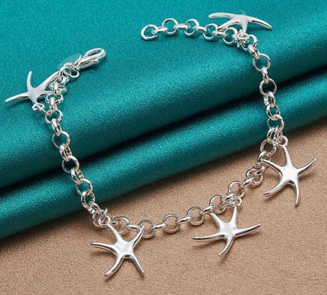 925 Sterling Silver Gold Sea Star Women Wedding Engagement Party Fashion Bracelet