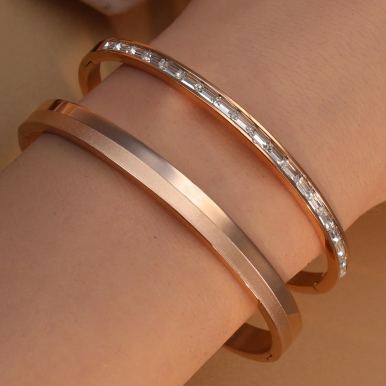 Fashion Plated 18k Zircon Stainless Steel Women's Bracelet Bangles