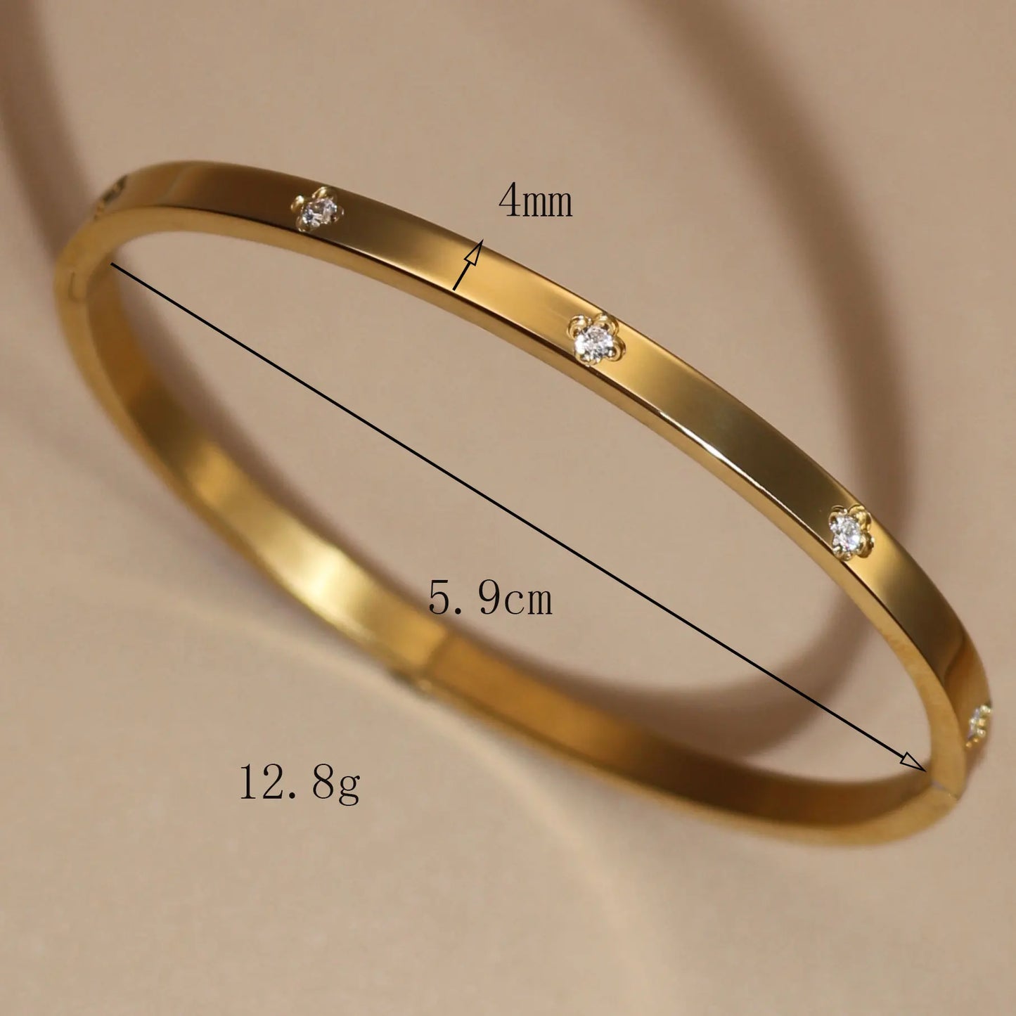 4mm Women's Stainless Steel Crystal Shell Design 18K Gold Plated 2-in-1 Bracelet Bangle