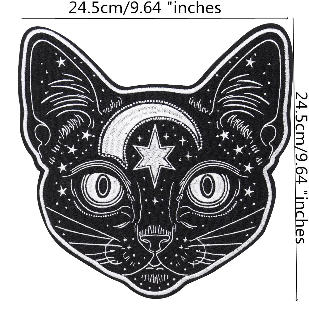 Embroidery Domineering Black Moon Cat Patch Appliques Iron on Patches Badge Clothes Sewing