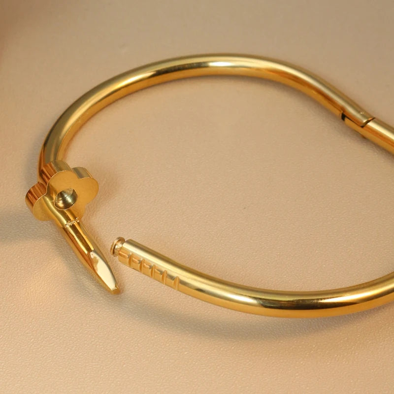 Women Heart Shaped Zircon Stainless Steel Gold Color 2-in-1 Bangles Bracelet Jewelry