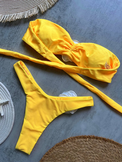 Sexy Flower Women Lace-up Swimsuit Swimming Bathing Brazilian Thong Bikini Suit