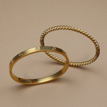 Luster Zircon Women's High Polished Stainless Steel Gold Color Bracelet Bangle Fashion Jewelry