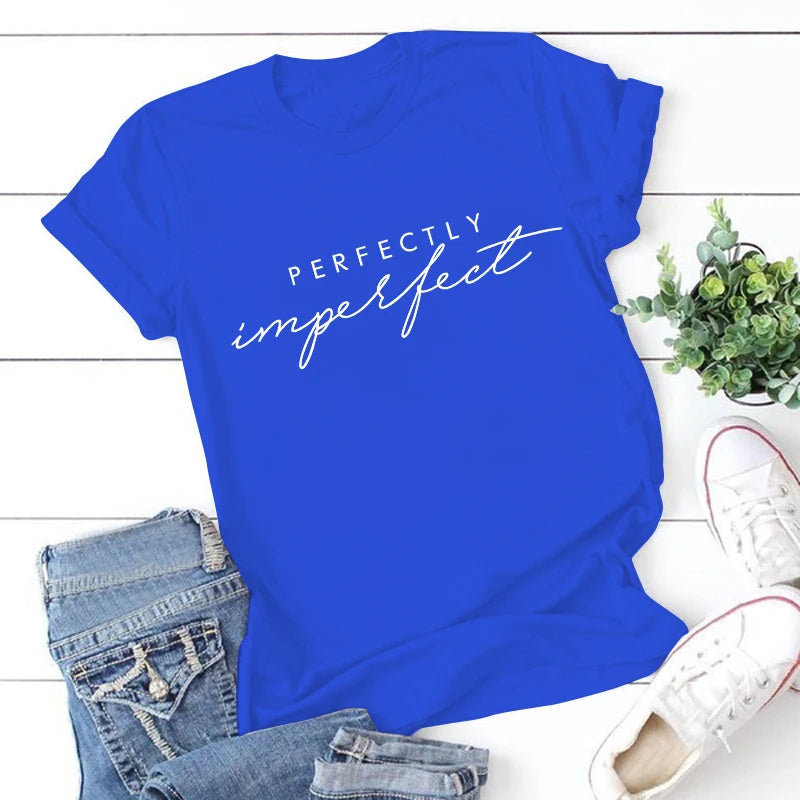 Men Women's Fashion Perfectly Imperfect Letter Printed Funny Short Sleeves Tees Shirt Tops