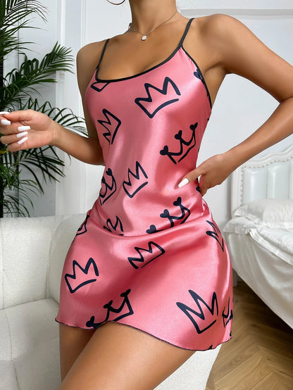 Heart Print Scoop Neck Criss Cross Women's Sleepwear Nightdress