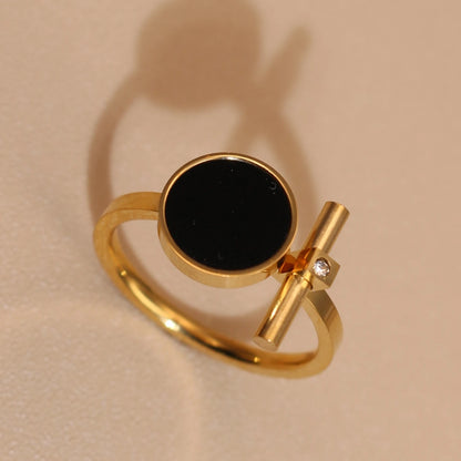 Women 2-In-1Black Acrylic Zirconia Stainless Steel Ring Bangle Bracelet Gifts Set