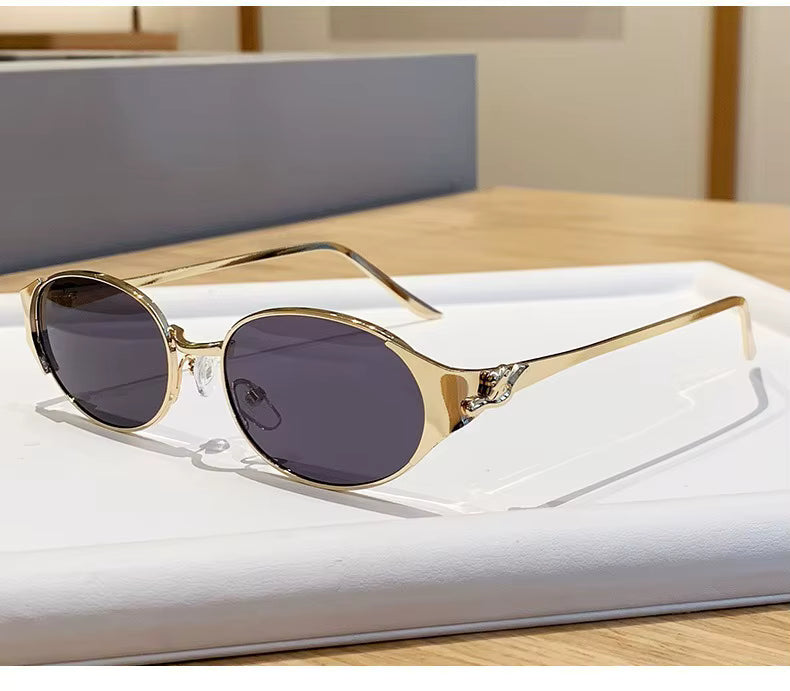 Women Metal Frame Oval Shades Fashion Designer Sunglasses Glasses