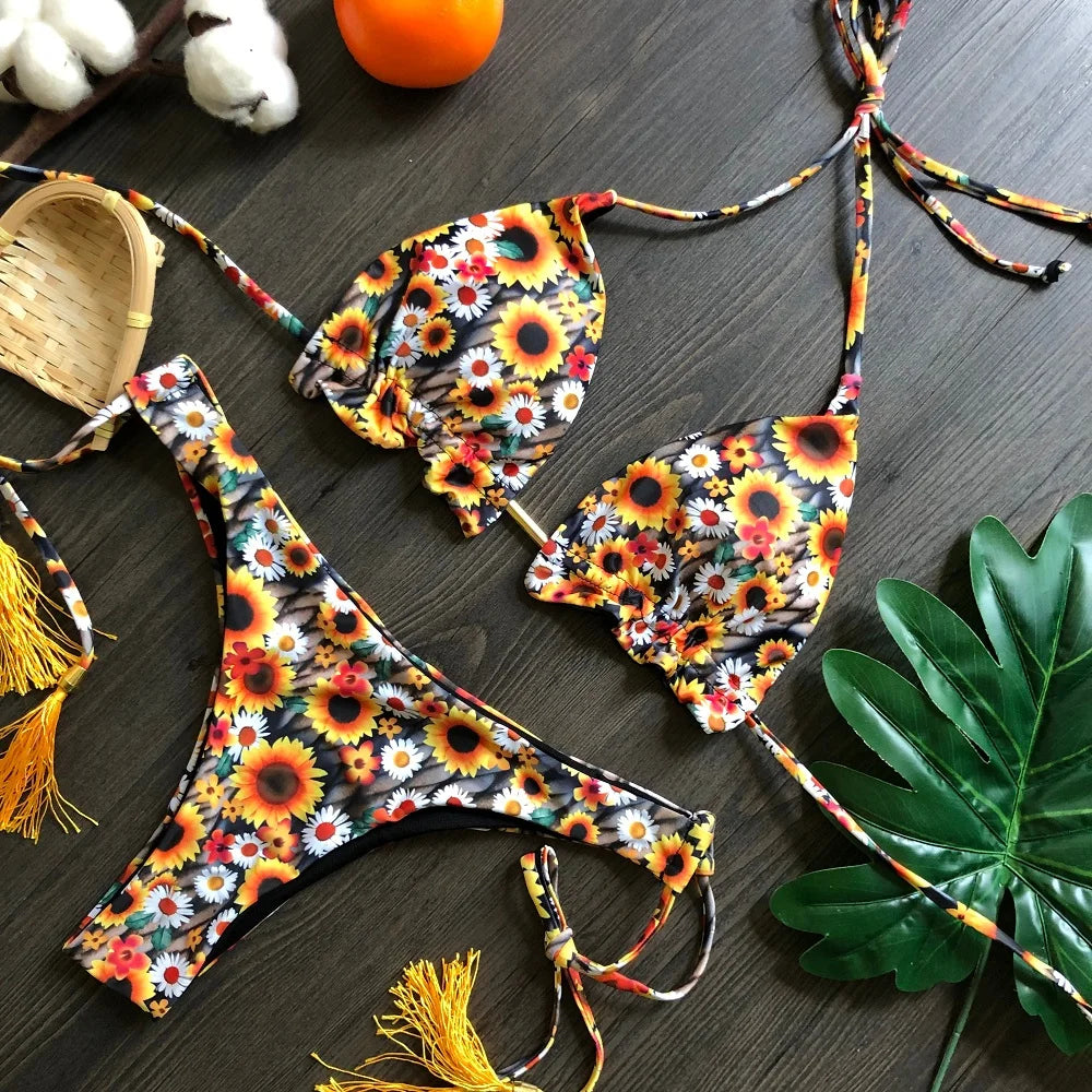 Women's bikini split print swimsuit Brazil 2-piece beach swimsuit Suit
