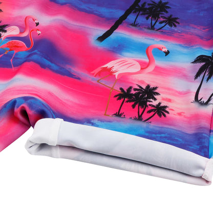 Girls Kids One-Piece Long Sleeve Hawaii Print Beach Boyleg Shorts Swimming Swimsuit